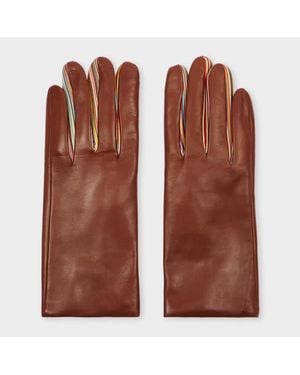 Paul Smith Tan Leather 'Signature Stripe' Gloves - Brown