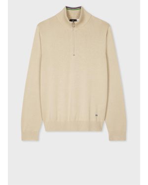Paul Smith Light Stone Half Zip Knit Organic Cotton Jumper - Natural