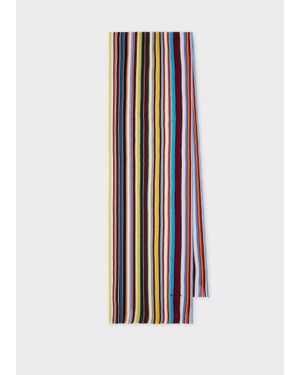 Paul Smith Knitted Merino Wool 'Signature Stripe' Scarf - White
