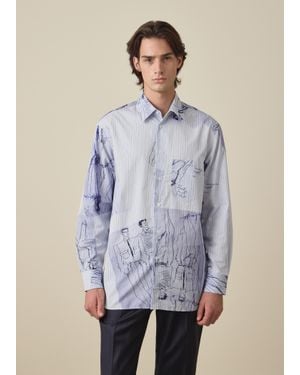 Paul Smith Illustration Stripe Oversized Shirt - Blue