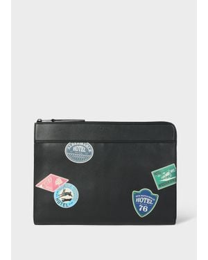 Paul Smith 'Hotel Stickers' Leather Document Case - Grey