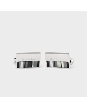 Paul Smith Mother Of Pearl Stripe Logo Cufflinks - Metallic