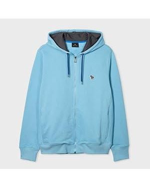 Paul Smith Sky Cotton Zip-Front Zebra Logo Hoodie - Blue