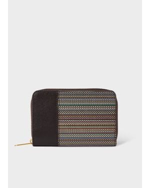 Paul Smith Burgundy 'Signature Stripe' Coated Canvas Small Zip Around Purse - Black