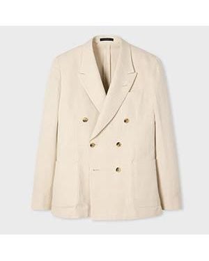 Paul Smith Ecru Cotton-Linen Twill Double Breasted Blazer - Natural
