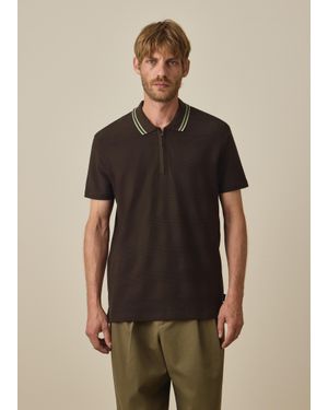 Paul Smith Textured Stripe Zip Polo Shirt - Brown