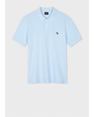 Paul Smith Pale Cotton Pique Zebra Logo Polo Shirt - Blue