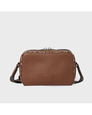 Paul Smith Tan Leather 'Signature Stripe' Piping Flight Bag - Brown