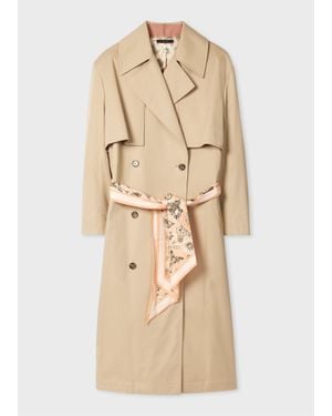 Paul Smith Light Tan Cotton Mac With 'Souvenir' Scarf Belt - Natural