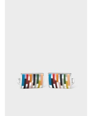 Paul Smith 'Signature Stripe' Curve Cufflinks - White