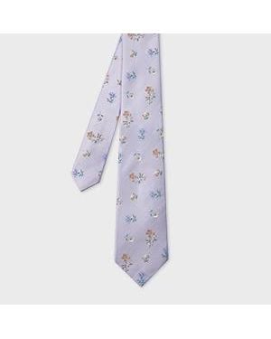 Paul Smith Lilac Floral Silk Tie - White