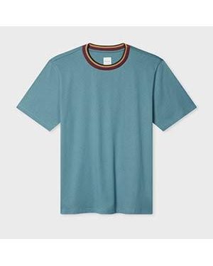 Paul Smith Light 'Artist Stripe' Collar Cotton T-Shirt - Blue