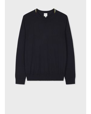Paul Smith Dark Washable Wool 'Signature Stripe' Collar Jumper - Blue