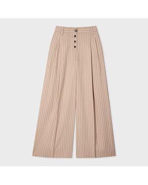 Paul Smith Sand Pinstripe Wide Leg Trousers - Natural