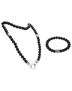 FILANGO Set Lavastein Kugelkette + Kugelarmband - Schwarz