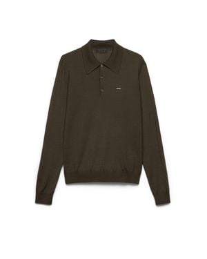 Prada Long-Sleeved Superfine Wool Polo Sweater, Forest - Green