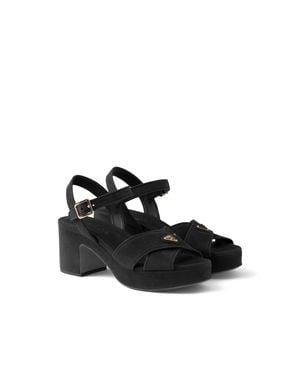 Prada Suede Platform Sandals - Black