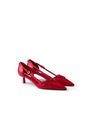 Prada Open-Side Leather Court Shoes, Size 35 - Red