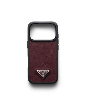 Prada Coque Pour Iphone 17 Pro En Cuir Saffiano, Homme - Rouge