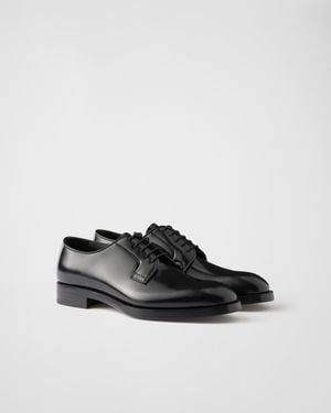 Prada Brushed Leather Lace-Up Shoes - Black