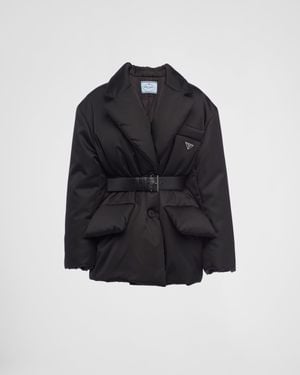 Prada Re-Nylon Belted Nylon-Down Jacket - Black