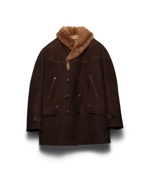 Prada Shearling-Collar Suede Jacket - Brown