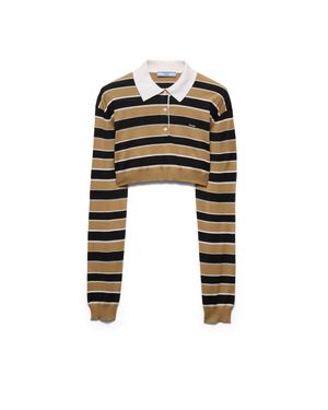 Prada Gestreiftes Cropped-Poloshirt Aus Seide - Schwarz