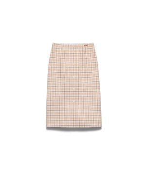 Prada Checked Cotton Poplin Pencil Skirt, Natural/Lilac - White