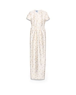 Prada Long Floral Print Silk And Wool Dress - White