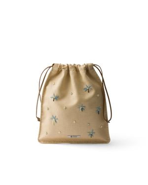 Prada Wish Embroidered Canvas Pouch - Natural