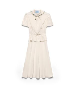 Prada Embroidered Marocain Dress - White