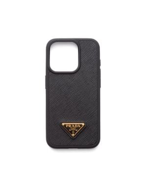 Prada Saffiano Leather Cover For Iphone 15 Pro - Black