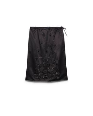 Prada Satin Skirt With Embroidery - Black
