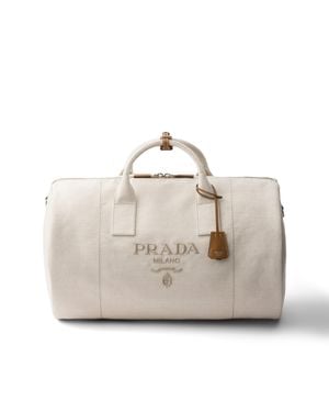 Prada Linen Blend Duffle Bag - White