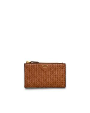 Prada Woven Madras Leather Card Holder - Brown