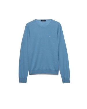 Prada Rundhalspullover Aus Superfine-Wool, Herren, Größe - Blau