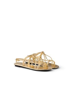 Prada Flat Mordoré Nappa Leather Sandals, Platinum, Size 36 - Metallic