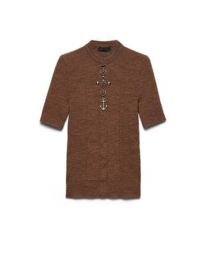 Prada Wool Crew-Neck Sweater With Studs, Rust - Brown