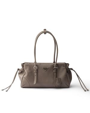 Prada Cabas Bonnie En Cuir Vieilli De Taille Moyenne, Femme - Gris