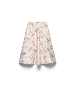 Prada Floral Print Quilted Satin Circle Skirt - White