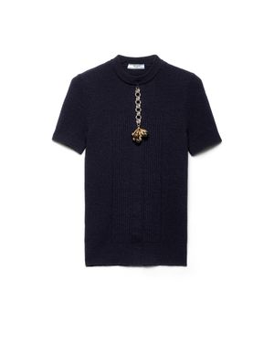 Prada Short-Sleeved Wool Jumper With Pendant - Blue