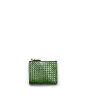 Prada Small Woven Madras Leather Wallet, Aquamarine - Green