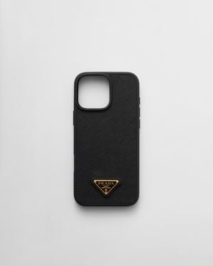 Prada Saffiano Leather Case For Iphone 16 Pro Max - Black