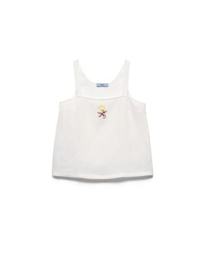 Prada Embroidered Linen Top - White