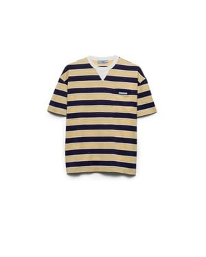 Prada Bayadere Striped Lisle Cotton T-Shirt /Cream - Multicolour
