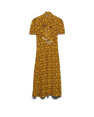 Prada Embroidered Printed Sable Dress, Mustard - Metallic