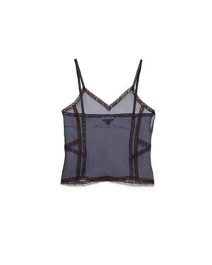 Prada Organza Intarsia Top - Blue