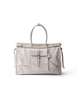 Prada Bonnie Printed Linen And Leather Tote Bag - White