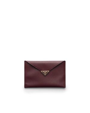 Prada Saffiano Leather Envelope Clutch - Purple