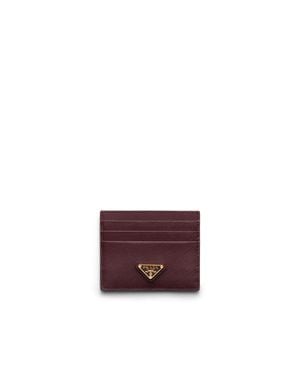 Prada Saffiano Leather Card Holder, Burgundy - Purple
